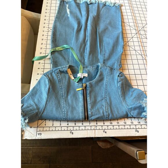 NWT Mistress Rocks Over It Frayed Denim Exposed Zipper Dress Distressed XXS - Picture 11 of 14